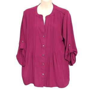 🔵BOGO FREE🔵 Purple Button Down Button Tab Top Sz L